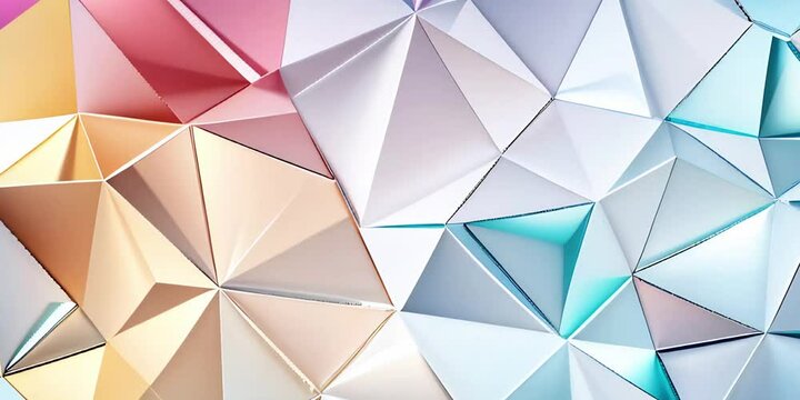 Geometric abstract design with folded triangles in pastel shades of pink, yellow, and blue, creating a modern and stylish pattern