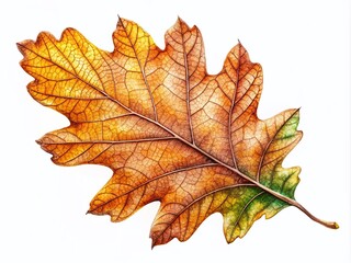 Fototapeta premium Oak Leaf Ink Print Texture for Nature Designs, Isolated on White Background with Copy Space for Creative Projects