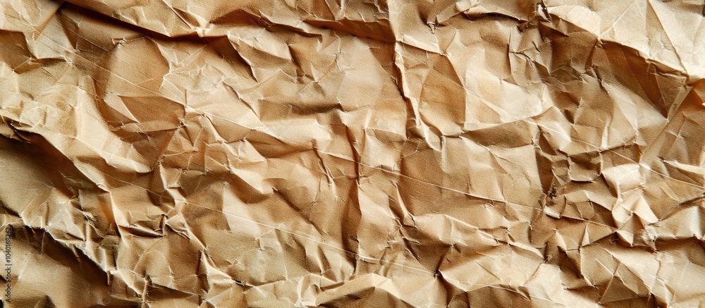Poster texture of crumpled brown paper recyclable material ideal as a vintage background with an aged appea