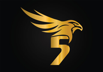 Initial 5 monogram letter alphabet with Eagle head symbol. Letter With Eagle Logo Design Vector Template
