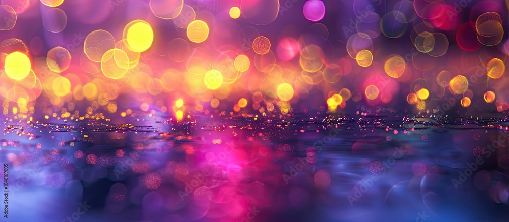 Poster blurry neon lights casting soft ultraviolet textures with reflections of yellow and red hues creatin