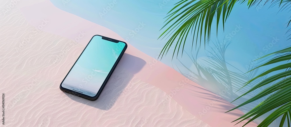 Poster summer themed smartphone mockup template featuring a perspective view and ample copy space image for