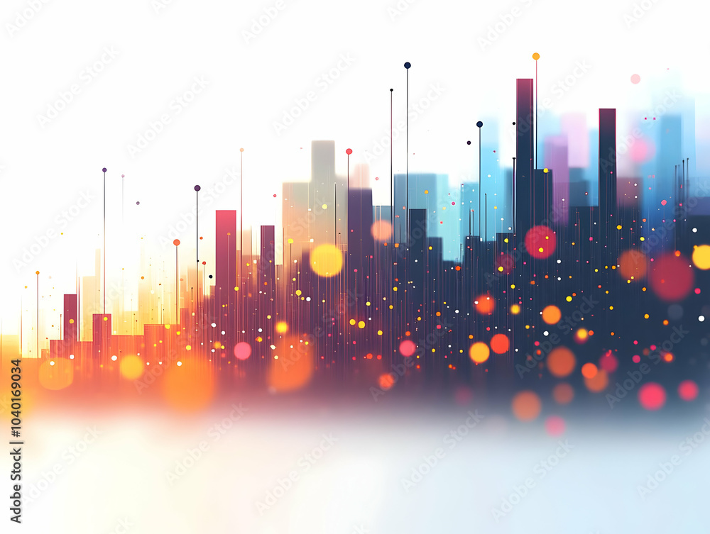 Poster flat soft abstract business graph with bokeh lights - ascending graph symbolizing growth innovation 