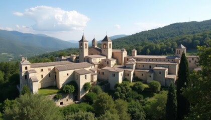  Elegant old stone castle nestled in a lush green landscape