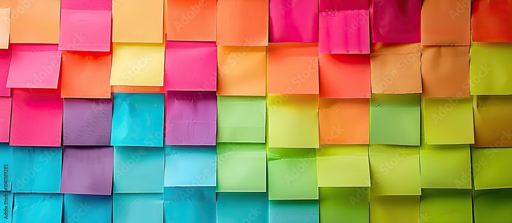 Poster colorful sticky notes creatively organized into rows creating an appealing copy space image
