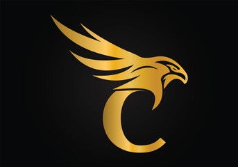 Initial C monogram letter alphabet with Eagle head symbol. Letter With Eagle Logo Design Vector Template