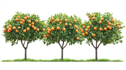 Fototapeta premium Abundant orange trees loaded with ripe fruit, symbolizing the freshness and richness of the harvest season, isolated on white