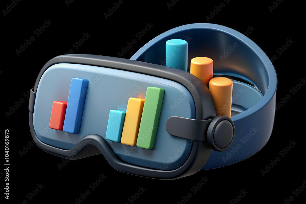 Poster close up vr headset financial charts - macro image of vr headset with dynamic financial data visuals