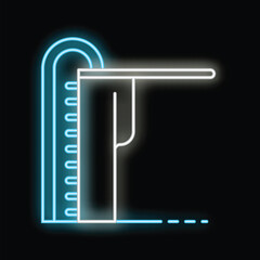 Neon diving board icon glowing in the dark, concept of summer sports and recreation