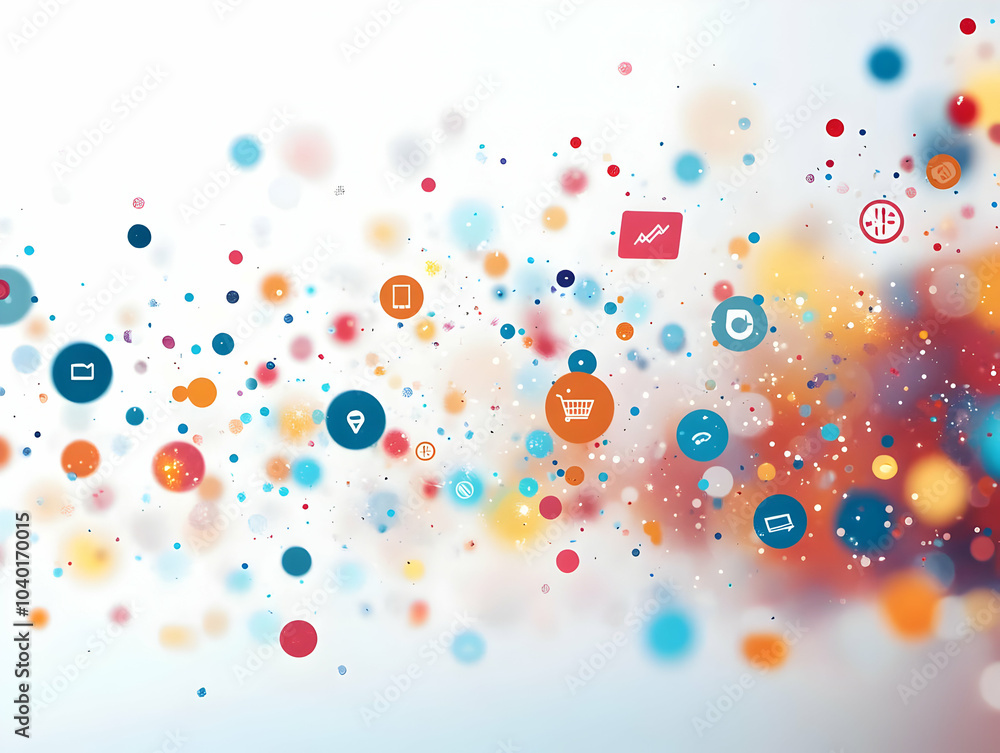 Poster flat bokeh abstract background with floating marketing icons shopping carts megaphones ideal for adv