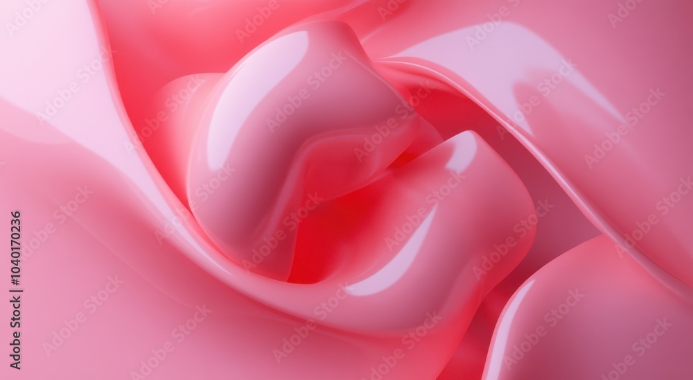 Aufkleber Abstract pink background with soft curves and waves, elegant curves and folds in the shape of an abstract flower on a light red background
