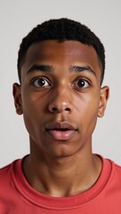 Obraz premium Close-up portrait of a surprised teenage boy with an African heritage