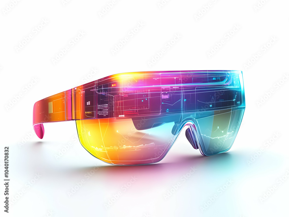 Poster flat holographic augmented reality glasses close up pan floating ui concept simple flat vector illus