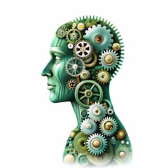 Human Silhouette Merging Robotic Gears Abstract Background Concept Seamless Integration Human Machine Capabilities Soft Image Design Ample Copy Space Photography Stock