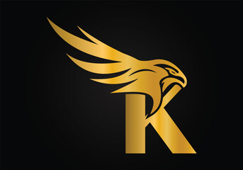 Initial K monogram letter alphabet with Eagle head symbol. Letter With Eagle Logo Design Vector Template