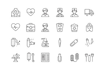 Minimalistic Line Art Medical and Energy Icons Vector Illustration