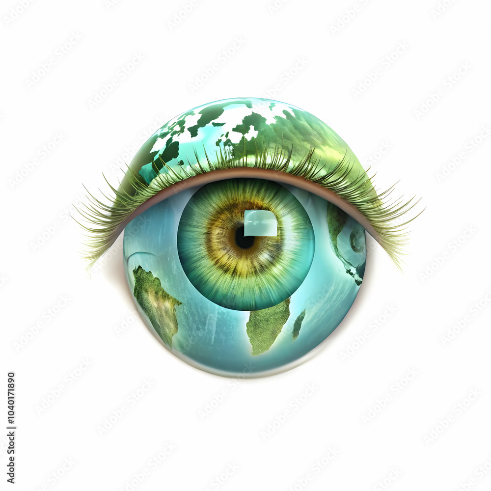 Poster close up human eye reflecting digital world map macro image capturing human eye digital world map re