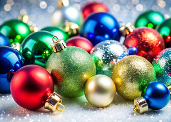 Festive Christmas Balls on Snow with Elegant Holiday Decorations 