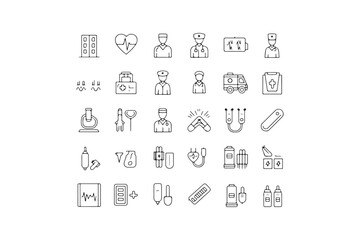 Minimalistic Line Art Medical and Energy Icons Vector Illustration