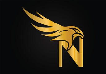 Initial N monogram letter alphabet with Eagle head symbol. Letter With Eagle Logo Design Vector Template