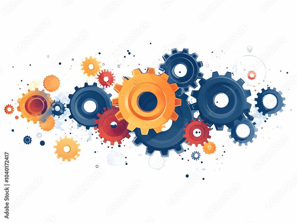 Poster flat abstract gears interlocking bokeh lights soft image innovation cooperation esg business negotia