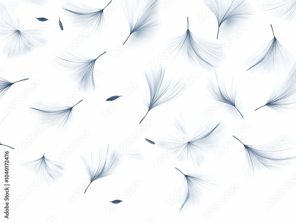 Aufkleber seamless pattern minimalist white dandelion seed outlines floating across tiles symbolizing letting 