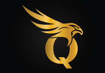 Initial Q monogram letter alphabet with Eagle head symbol. Letter With Eagle Logo Design Vector Template