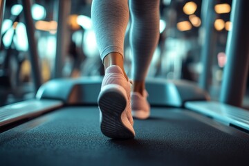 leg of woman running on treadmill in the gym which runner athletic by running shoes. Health and sport concept background, ai generated
