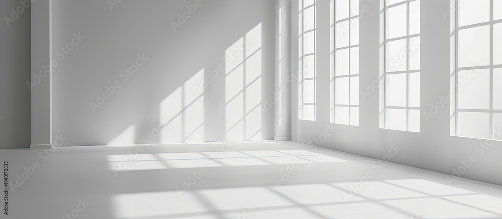 Poster empty room with shadows and a white studio abstract background provide a professional setting for di
