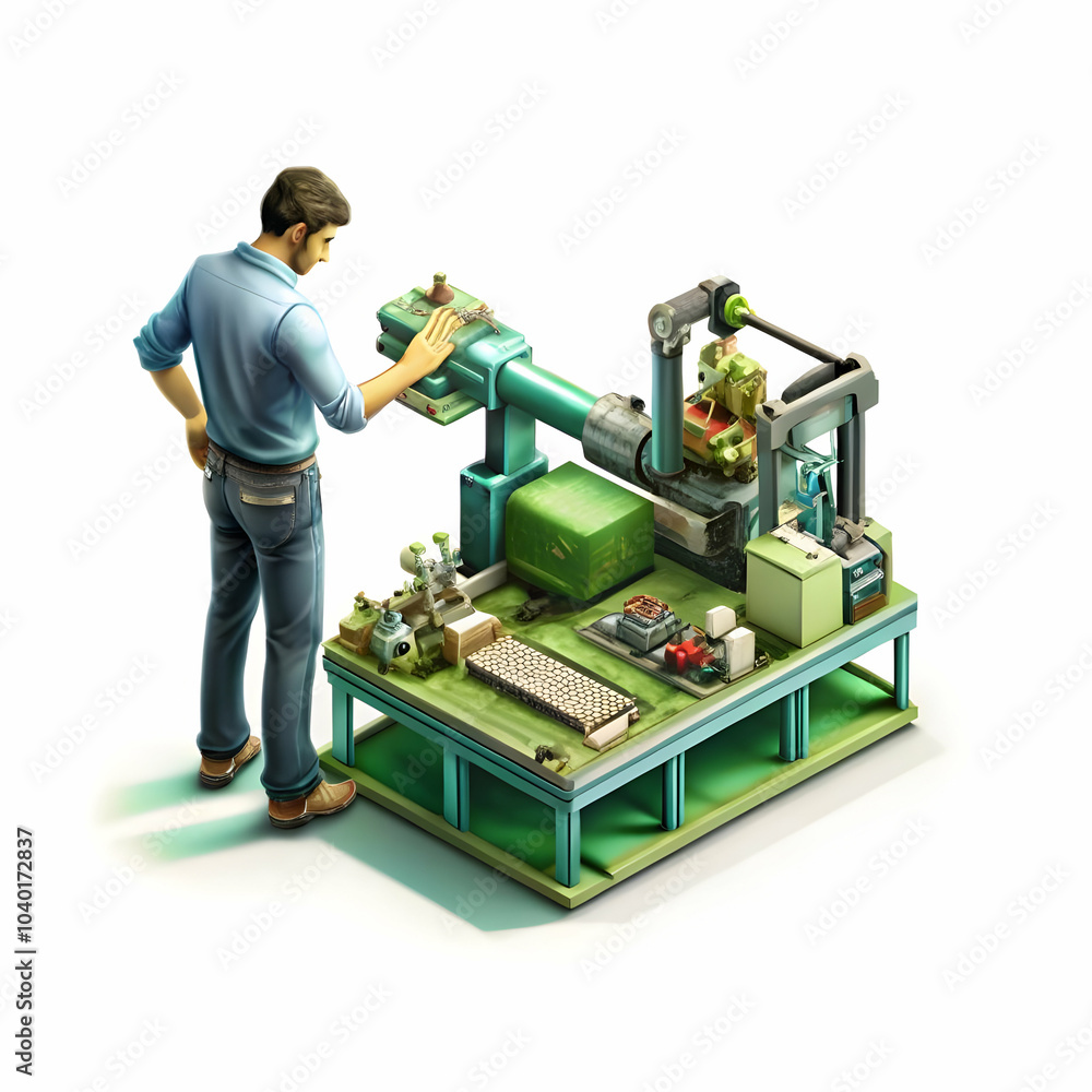 Poster engineer adjusting ai controlled machinery factory floor candid image expert ai operations human exp