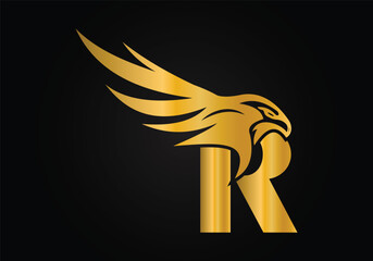 Initial R monogram letter alphabet with Eagle head symbol. Letter With Eagle Logo Design Vector Template