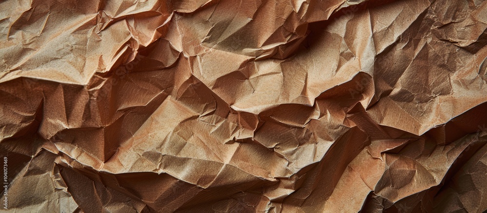 Poster texture of brown recycled paper with creases and folds in an abstract pattern on a copy space image