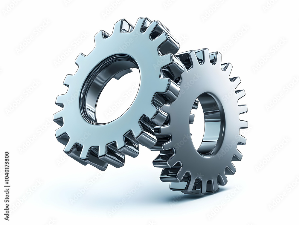 Poster flat two interlocked gears hovering mid air isolated white background vector image symbolizing teamw