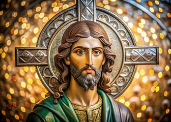 Orthodox Traditional Image of St. John the Baptist with Byzantine Silver Cross - Candid Photography