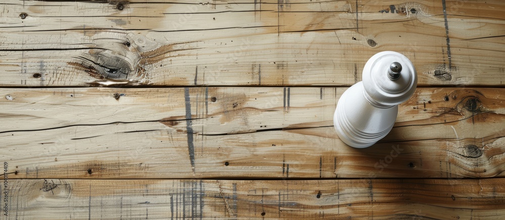 Poster white wooden table with a pepper shaker on top seen from above offering a clear area for adding text
