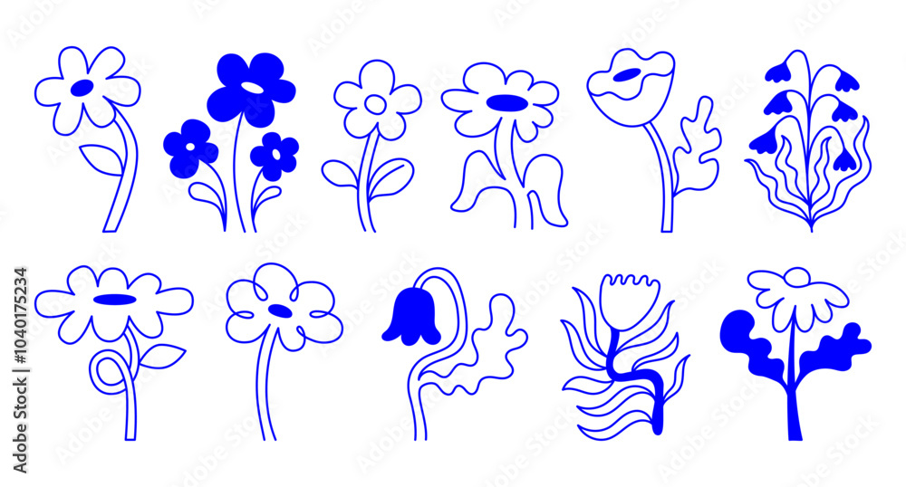 Aufkleber vector set of minimalist design elements, flowers, doodles, scribbles - abstract background elements