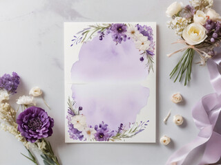 A blank wedding invitation adorned with a watercolor floral frame