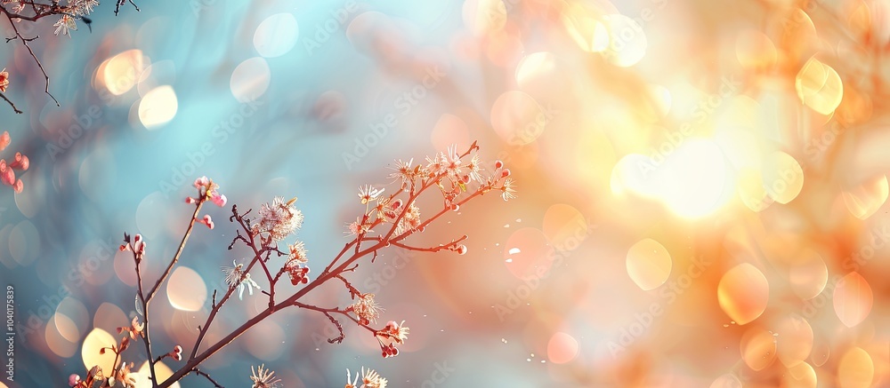 Poster abstract blurred backdrop with the branches of a tree and the morning sun as a copy space image
