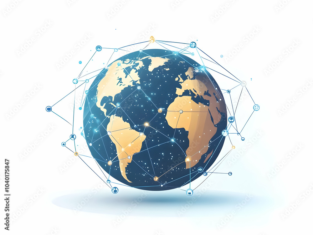 Aufkleber flat floating earth vector with network lines symbolizing global connectivity collaboration esg busi