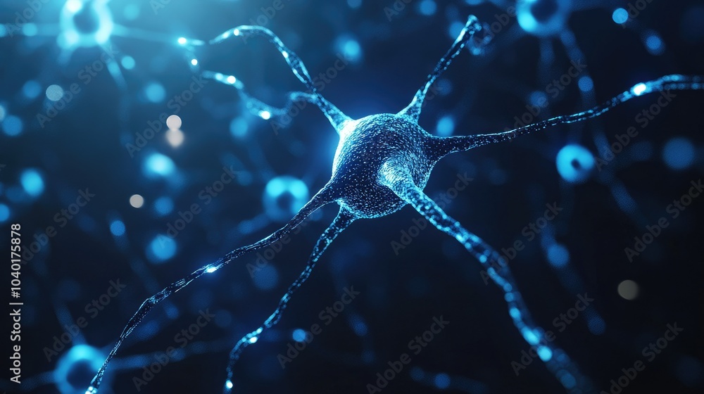 Poster 3d rendering of ai neural connections glowing with blue light. ample copy space available