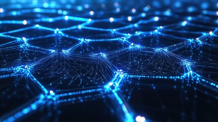 Obraz premium 3D rendering of AI neural connections glowing with blue light. Ample copy space available