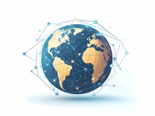 Flat Floating Earth Vector with Network Lines Symbolizing Global Connectivity Collaboration ESG Business Communication Simple Illustration
