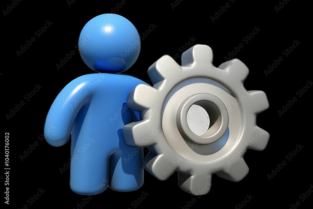 Poster human silhouette merging robotic gears abstract background seamless integration human machine capabi