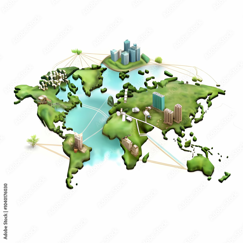 Poster glossy world map with smart cities highlighted connected by network lines | global connectivity and 