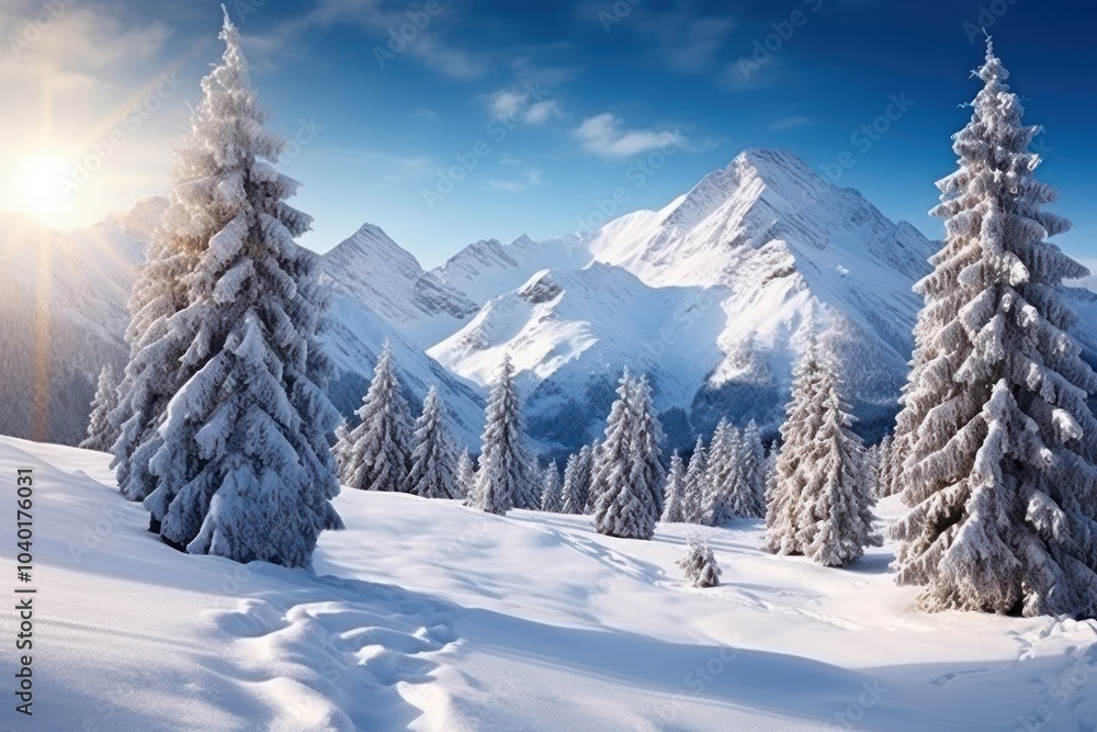 Canvas Prints Winter landscape mountain snow tree.