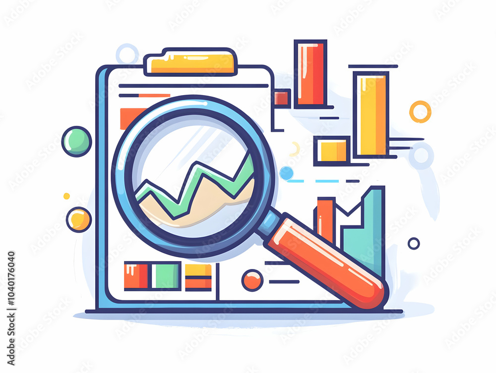 Poster flat graph magnifying glass icons financial analysis vector image depicting financial graph with mag