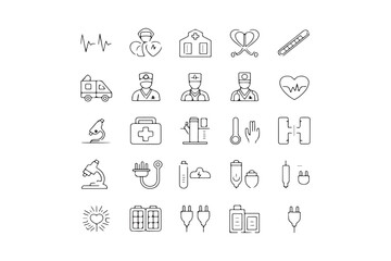 Minimalistic Line Art Medical and Energy Icons Vector Illustration