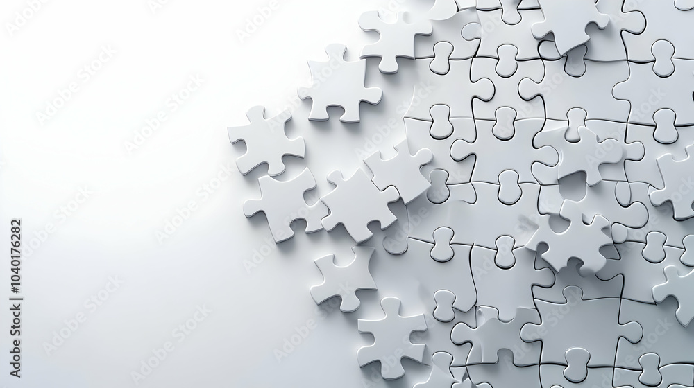Poster 3d plain puzzle pieces overhead shot glossy white surface copy space problem solving collaboration e