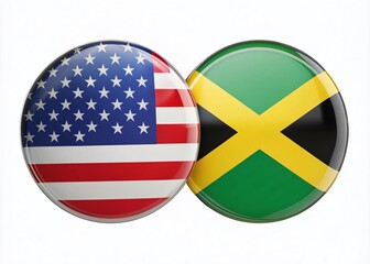 Panoramic Photography of Round Flags of America and Jamaica Isolated Against White Background for Cultural