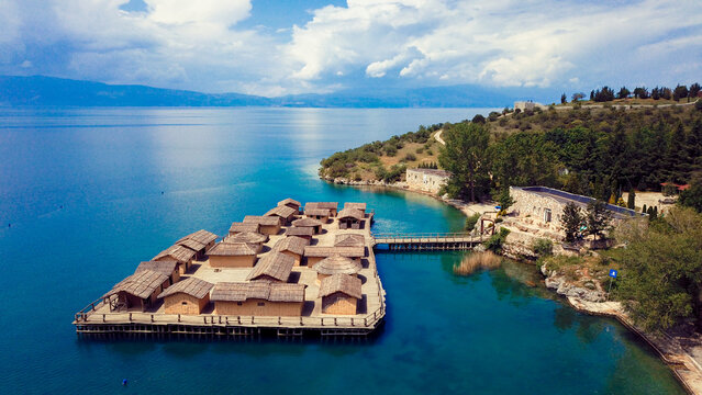 Exploring the unique architecture of Water Museum in Ohrid Macedonia on a clear day